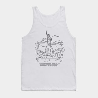 Statue of Liberty with New York City Skyline USA Mono Line Art Tank Top